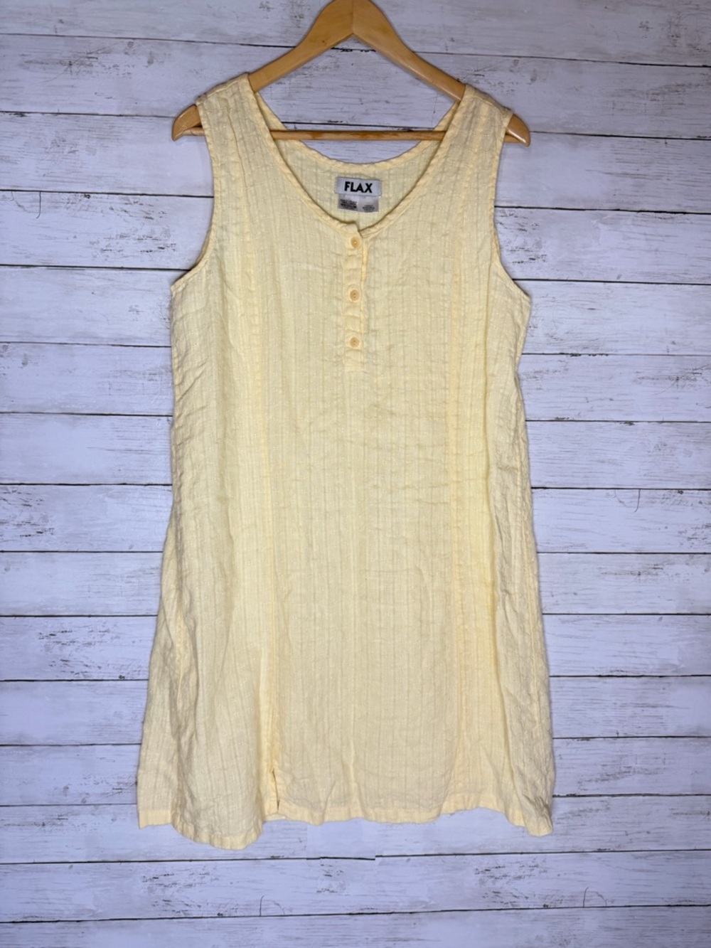 Flax Linen Tunic Dress Medium Yellow Sleeveless Lagenlook Coastal Cottagecore